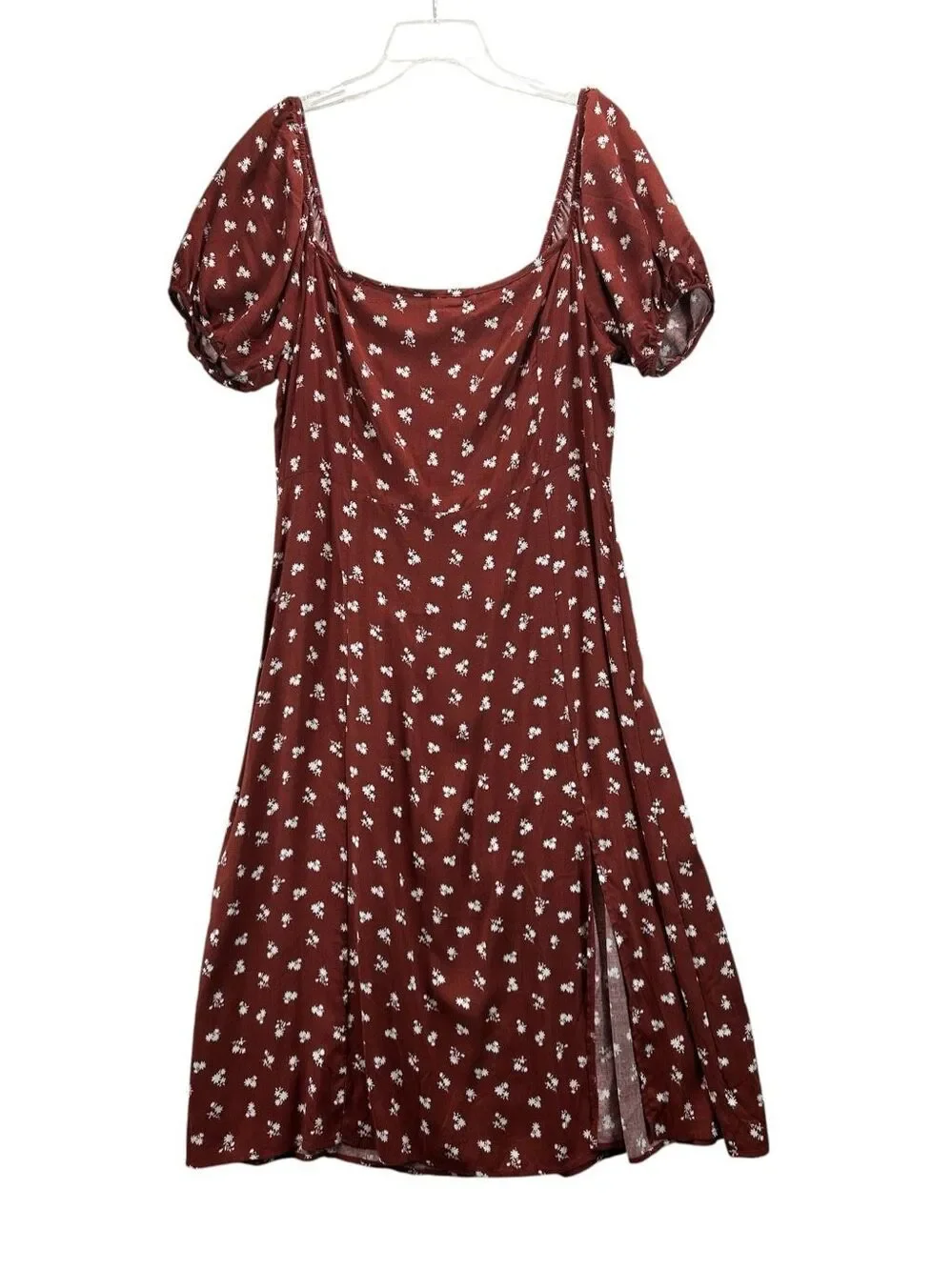 mi ami Rust Red Floral Puff Sleeve Smocked Milkmaid Back Maxi Dress Size XL NWT